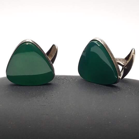 Sterling Silver Green Resin Triangular Shape Mens Cuff Links 14.2g image number 2