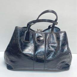 COACH F15658 Carryall Kisslock Signature Black Leather Satchel Bag