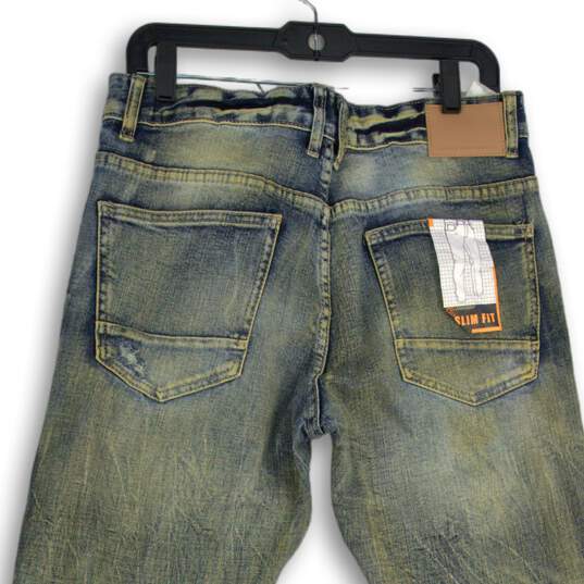 NWT Mens Blue Denim Distressed Smoke Rise Slim Fit Straight Leg Jeans Size 32 image number 4