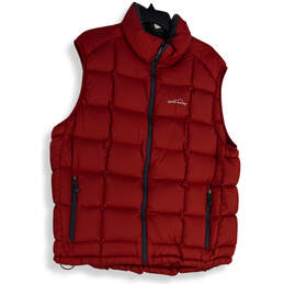 Mens Red Sleeveless Pockets Mock Neck Full-Zip Puffer Vest Size Large