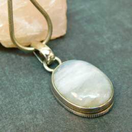 Artisan 925 Moonstone Cabochon Oval Pendant Snake Chain Necklace