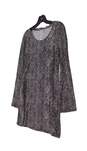 Womens Gray Long Bell Sleeve Round Neck Shift Dress Size Small image number 2
