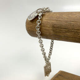 Designer Brighton Silver-Tone Rhinestone Link Chain Multi Charm Bracelet