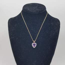 10k Gold Diamond & Amethyst Heart Pendant Necklace 3.3g