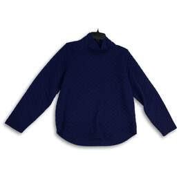 J. Crew Womens Blue Quilted Mock Neck Long Sleeve Pullover Sweater Size Medium