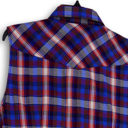 NWT Womens Blue Red Plaid Spread Collar Sleeveless Button-Up Shirt Size L alternative image