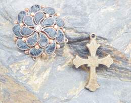 ATQ Gold Filled Jet Brooch & Etched Cross Pendant