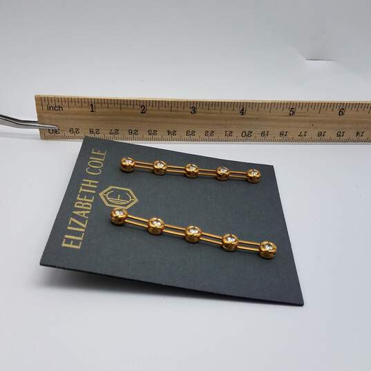 Elizabeth Cole Gold Tone Crystal Elegant Dangle Earrings w/bag 6.5g image number 10