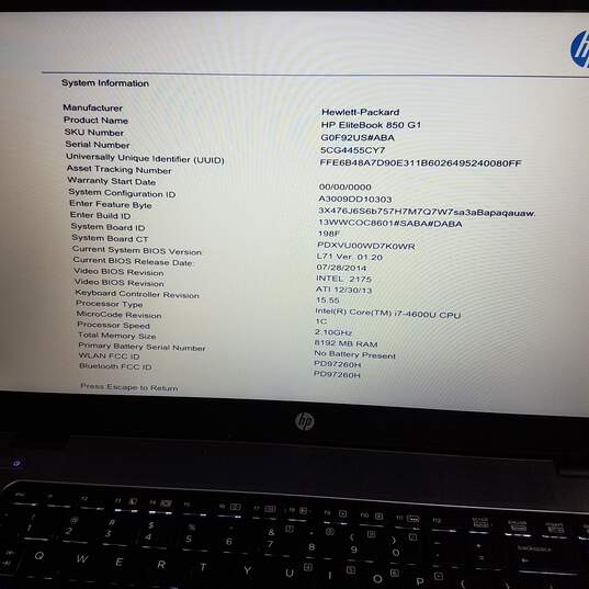 HP EliteBook 850 G1 15in Laptop Intel i7-4600U CPU 8GB RAM & HDD #2 image number 9