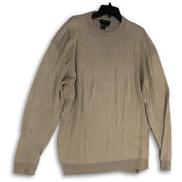 Mens Beige Round Neck Long Sleeve Knitted Pullover Sweater Size 2XT