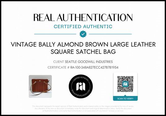 Vintage Bally Almond Brown Leather Square Zip Top Satchel Bag w/COA image number 9