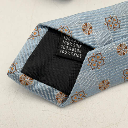 Mens Blue Silk Geometric Four-In-Hand Adjustable Pointed Designer Necktie image number 3