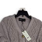 NWT Womens Gray Knitted V-Neck Long Sleeve Crop Cardigan Sweater Size L image number 3