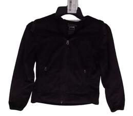 Womens Black Long Sleeve Spread Collar Logo Full Zip Jacket Size M