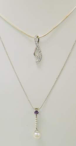 925 Sterling Silver White Sapphire Amethyst Pearl & CZ Pendant Necklaces Bracelet & Rings 25.3g alternative image