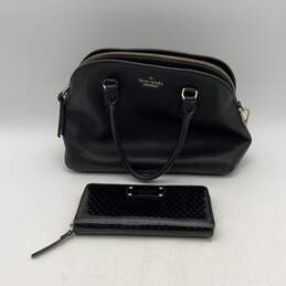 Kate Spade Womens Black Inner Zipper Pocket Shoulder Handbag Purse & Wallet Set