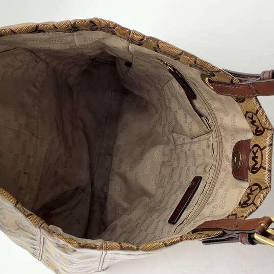 Michael Kors Womens Brown Leather Signature Print Zipper Pocket Tote Bag Purse image number 4