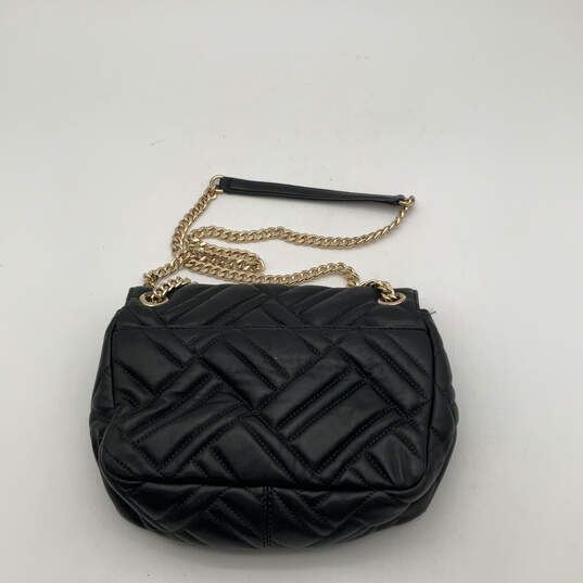 Womens Black Leather Quilted Pockets Chain Strap Turn Lock Crossbody Bag image number 2