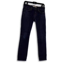 Womens Blue Medium Wash Pockets Stretch Denim Straight Leg Jeans Size 26