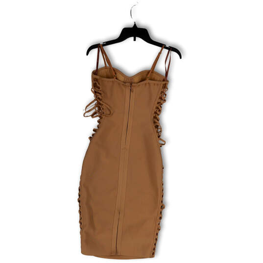 Womens Tan Sleeveless Sweetheart Neck Lace-Up Side Bodycon Dress Size Small image number 4
