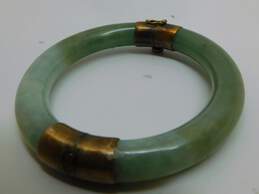 Vintage 10K Yellow Gold Jade Hinged Bangle Bracelet alternative image