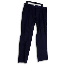 NWT Mens Blue Pleated Slash Pocket Straight Leg Dress Pants Size 36X34