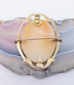 Vintage 10K Gold Carved Shell Cameo Pearl Accent Pendant Brooch 4.9g alternative image