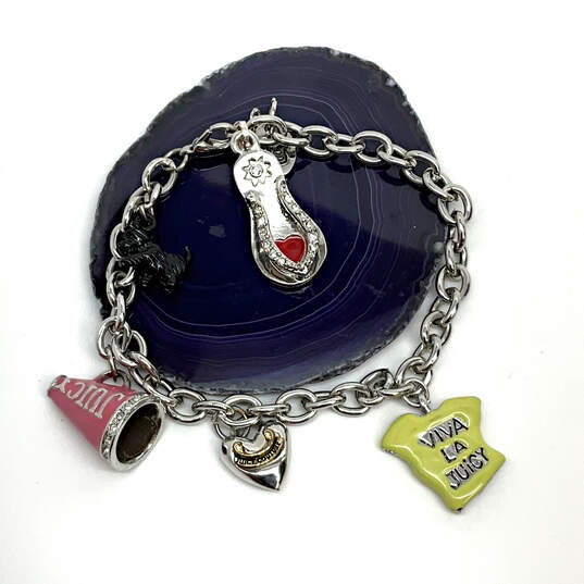 Designer Juicy Couture Silver-Tone Link Chain Multiple Charm Bracelet image number 1