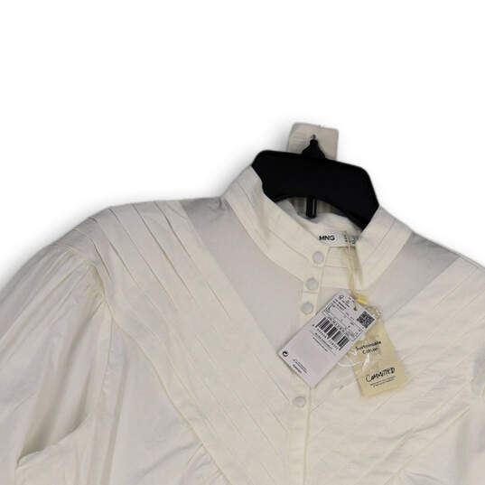 NWT Womens White Mock Neck Long Sleeve Button Front Pleated Blouse Top Sz L image number 3