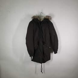 Womens Long Sleeve Chest Pockets Fur Trim Full-Zip Hooded Parka Jacket Size 4