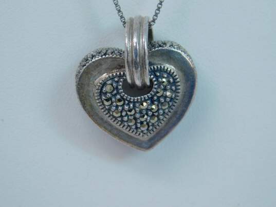 Romantic Judith Jack 925 Sterling Silver Marcasite Demi Hoop Earrings & Heart Pendant Necklace 15.9g image number 2