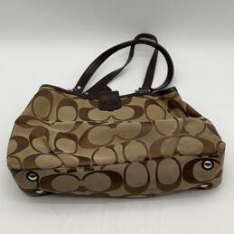 Coach Womens Beige Brown Signature Print Bottom Stud Top Double Handle Handbag alternative image