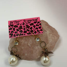 Designer Betsey Johnson Gold-Tone Cubic Zirconia Lever Back Dangle Earrings alternative image