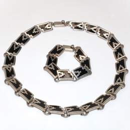 Taxco Sterling Silver Necklace And Bracelet Set - 140.0g