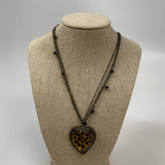 Designer Betsey Johnson Triple Strand Chain Heart Shape Pendant Necklace image number 1