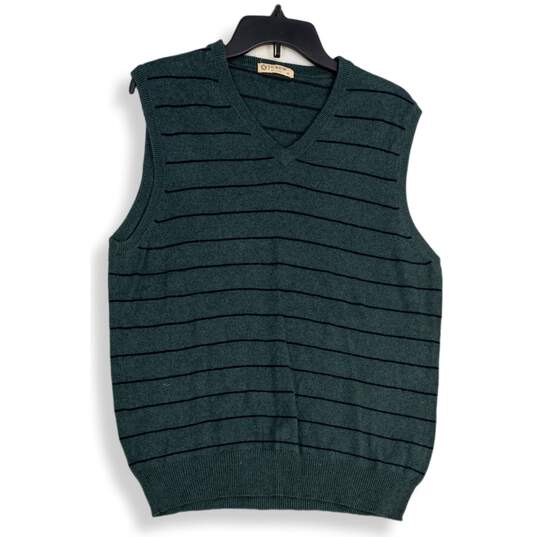 J. Crew Mens Green Striped V-Neck Sleeveless Pullover Sweater Vest Size Medium image number 1
