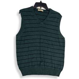 J. Crew Mens Green Striped V-Neck Sleeveless Pullover Sweater Vest Size Medium