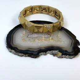 Designer J. Crew Gold-Tone Rhinestone Stretch Panel Bangle Bracelet