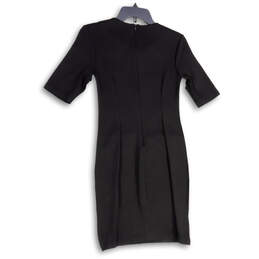Womens Black Pleated Round Neck Short Sleeve Back Zip Sheath Dress Size 4 alternative image