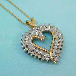 10K Yellow Gold 0.84 CTTW Diamond Open Heart Pendant Necklace 3.6g