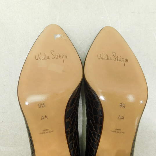 Vintage Walter Steiger Brown Croc Embossed Leather Pointed Toe Pumps SZ 9.5 AA image number 4
