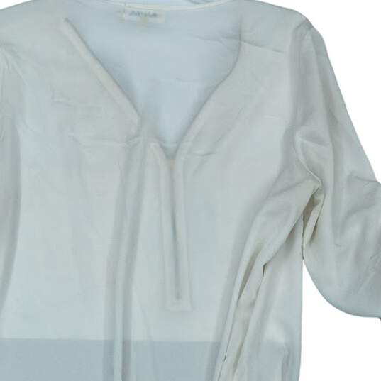 Womens White Roll Tab Sleeve Front Pockets 1/4 Zip Blouse Top Size Medium image number 4