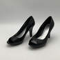 Womens Black Leather Peep Toe Classic Slip-On Stiletto Pump Heels Size 8M image number 3