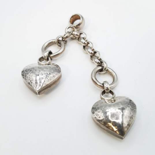 Sterling Silver Rolo Chain Hammered Double Puffed Heart Charm Pendant 20.3g image number 1