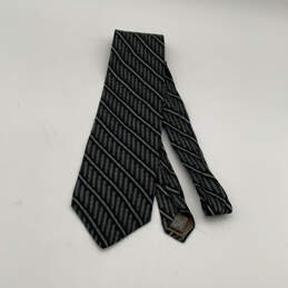 Mens Black Gray Striped Silk Four In Hand Adjustable Pointed Necktie