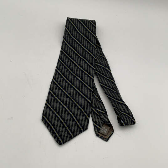 Mens Black Gray Striped Silk Four In Hand Adjustable Pointed Necktie image number 1