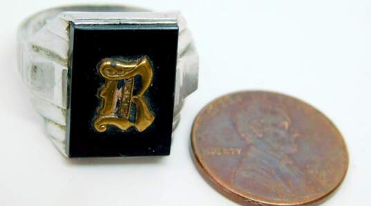 Vintage 10k White Gold Onyx Monogrammed Ring 4.9g image number 6