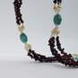 Sterling Silver Garnet Turquoise Fw Pearl Triple Strand Link Necklace 70.3g image number 7