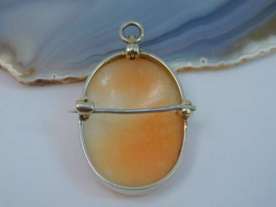 Vintage 18k Yellow Gold Carved Shell Cameo Pendant Brooch 4.3g image number 5