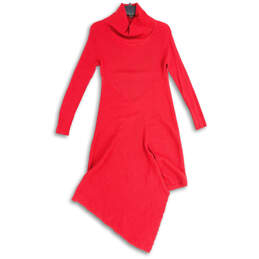 Womens Red Knitted Turtleneck Handkerchief Hem Pullover Sweater Dress Sz XS